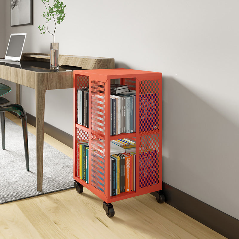 Scandinavian Metal Open Etagere Bookshelf with Iron Frame and Shelf Orange Red 13.8"L x 13.8"W x 27.6"H Clearhalo 'Bookcases' 'Furniture' 'furniture_bookcases' 'Office Furniture' 5035181