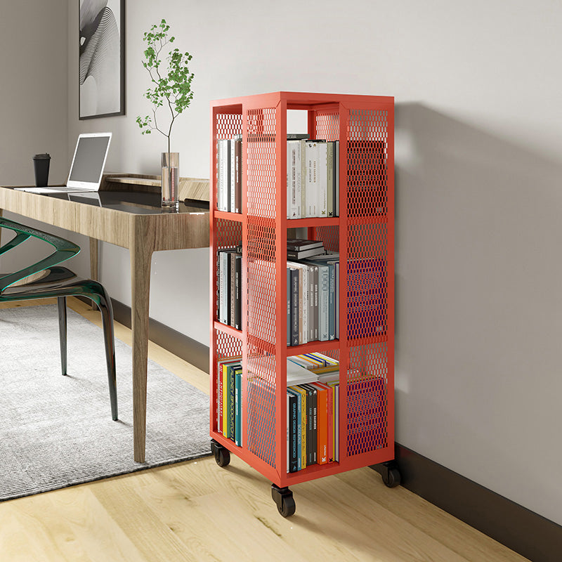 Scandinavian Metal Open Etagere Bookshelf with Iron Frame and Shelf Orange Red 13.8"L x 13.8"W x 39.4"H Clearhalo 'Bookcases' 'Furniture' 'furniture_bookcases' 'Office Furniture' 5035185