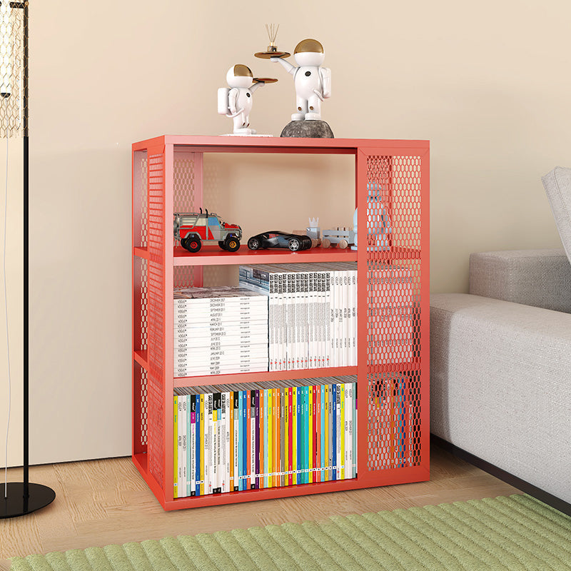 Scandinavian Metal Open Etagere Bookshelf with Iron Frame and Shelf Orange Red 27.6"L x 13.8"W x 36.8"H Clearhalo 'Bookcases' 'Furniture' 'furniture_bookcases' 'Office Furniture' 5035186