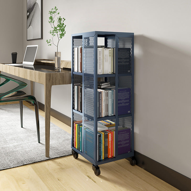 Scandinavian Metal Open Etagere Bookshelf with Iron Frame and Shelf Navy 13.8"L x 13.8"W x 39.4"H Clearhalo 'Bookcases' 'Furniture' 'furniture_bookcases' 'Office Furniture' 5035192