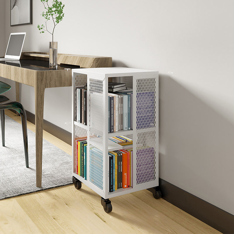 Scandinavian Metal Open Etagere Bookshelf with Iron Frame and Shelf White 13.8"L x 13.8"W x 27.6"H Clearhalo 'Bookcases' 'Furniture' 'furniture_bookcases' 'Office Furniture' 5035201