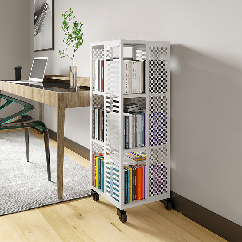 Scandinavian Metal Open Etagere Bookshelf with Iron Frame and Shelf White 13.8"L x 13.8"W x 39.4"H Clearhalo 'Bookcases' 'Furniture' 'furniture_bookcases' 'Office Furniture' 5035204