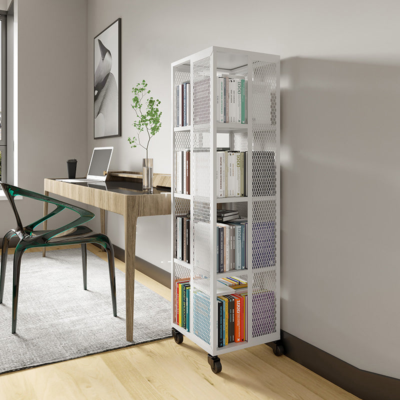 Scandinavian Metal Open Etagere Bookshelf with Iron Frame and Shelf White 13.8"L x 13.8"W x 51.2"H Clearhalo 'Bookcases' 'Furniture' 'furniture_bookcases' 'Office Furniture' 5035206