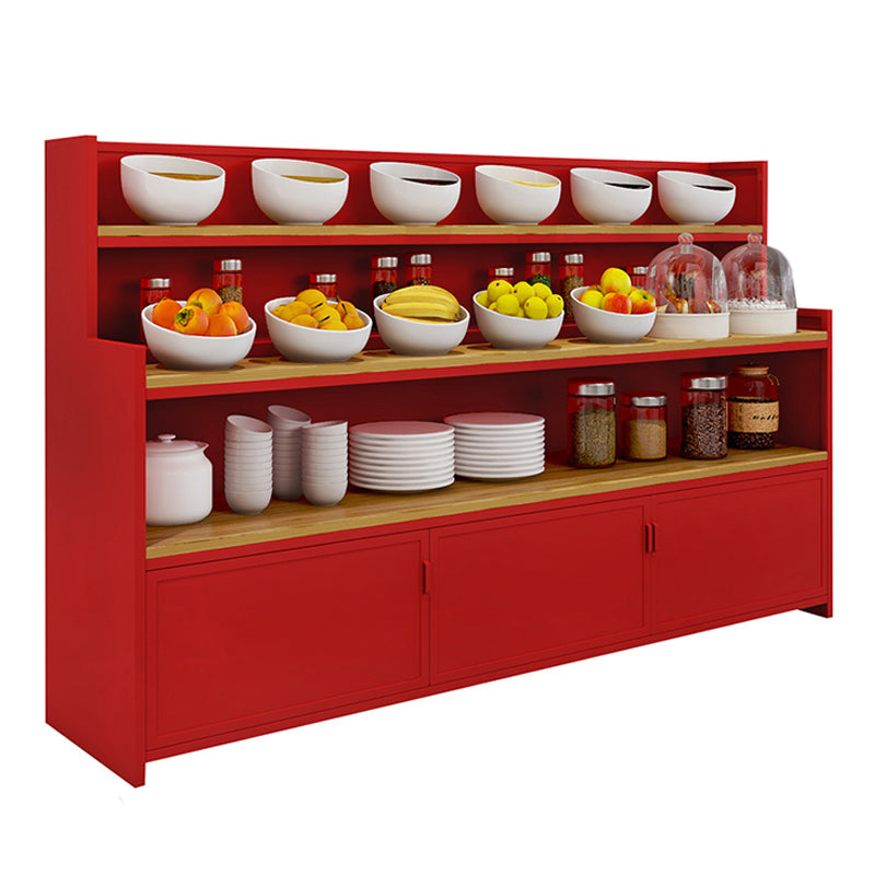 Dining Room Open Storage Buffet Table Modern Wood Sideboard Table with 2 Cabinets Red Clearhalo 'buffet_sideboard' 'Buffets & Sideboards' 'furn' 'furn_buffet_sideboard' 'Furniture' 'furniture_buffet_sideboard' 'Kitchen & Dining Furniture' 5035346