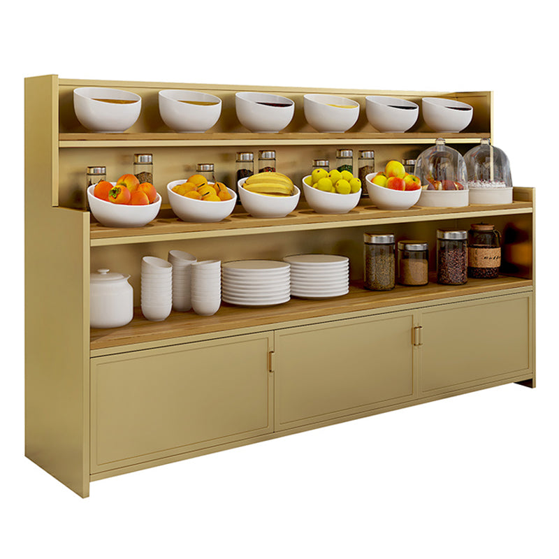 Dining Room Open Storage Buffet Table Modern Wood Sideboard Table with 2 Cabinets Gold Clearhalo 'buffet_sideboard' 'Buffets & Sideboards' 'furn' 'furn_buffet_sideboard' 'Furniture' 'furniture_buffet_sideboard' 'Kitchen & Dining Furniture' 5035349