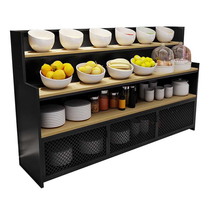Modern 2 Cabinets Buffet Table Metal and Wood Credenza for Dining Room Black Clearhalo 'buffet_sideboard' 'Buffets & Sideboards' 'furn' 'furn_buffet_sideboard' 'Furniture' 'furniture_buffet_sideboard' 'Kitchen & Dining Furniture' 5035367