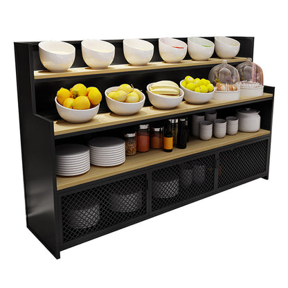 Modern 2 Cabinets Buffet Table Metal and Wood Credenza for Dining Room Black Clearhalo 'buffet_sideboard' 'Buffets & Sideboards' 'furn' 'furn_buffet_sideboard' 'Furniture' 'furniture_buffet_sideboard' 'Kitchen & Dining Furniture' 5035367