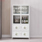 Metal Kitchen Open Storage Buffet Sideboard White Glass Doors Side Board Clearhalo 'buffet_sideboard' 'Buffets & Sideboards' 'furn' 'furn_buffet_sideboard' 'Furniture' 'furniture_buffet_sideboard' 'Kitchen & Dining Furniture' 5035508