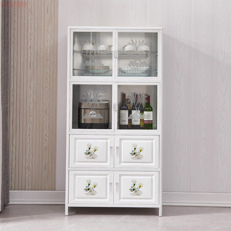 Metal Kitchen Open Storage Buffet Sideboard White Glass Doors Side Board Clearhalo 'buffet_sideboard' 'Buffets & Sideboards' 'furn' 'furn_buffet_sideboard' 'Furniture' 'furniture_buffet_sideboard' 'Kitchen & Dining Furniture' 5035508