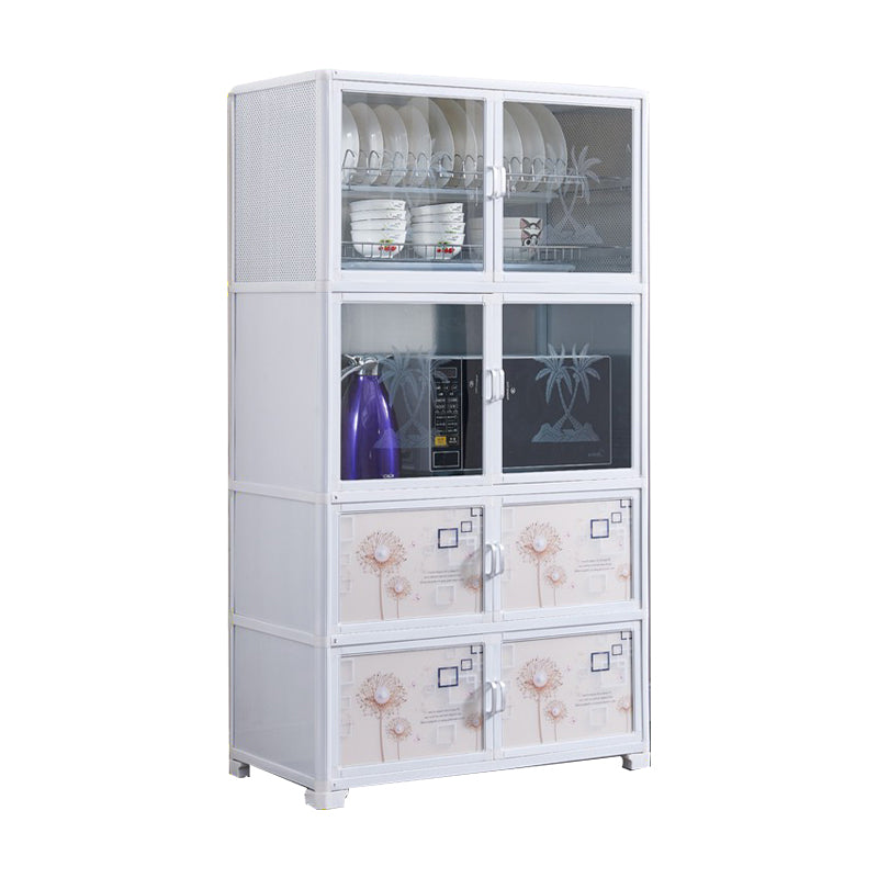 Metal Kitchen Open Storage Buffet Sideboard White Glass Doors Side Board Clearhalo 'buffet_sideboard' 'Buffets & Sideboards' 'furn' 'furn_buffet_sideboard' 'Furniture' 'furniture_buffet_sideboard' 'Kitchen & Dining Furniture' 5035514