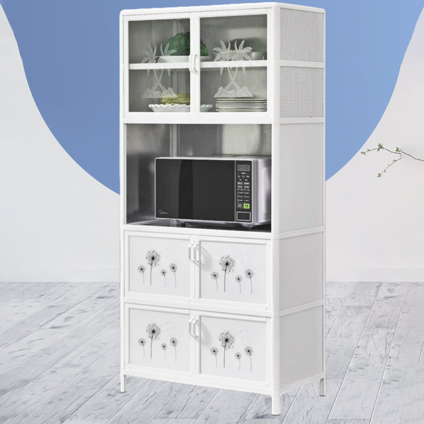 Metal Kitchen Open Storage Buffet Sideboard White Glass Doors Side Board Clearhalo 'buffet_sideboard' 'Buffets & Sideboards' 'furn' 'furn_buffet_sideboard' 'Furniture' 'furniture_buffet_sideboard' 'Kitchen & Dining Furniture' 5035519
