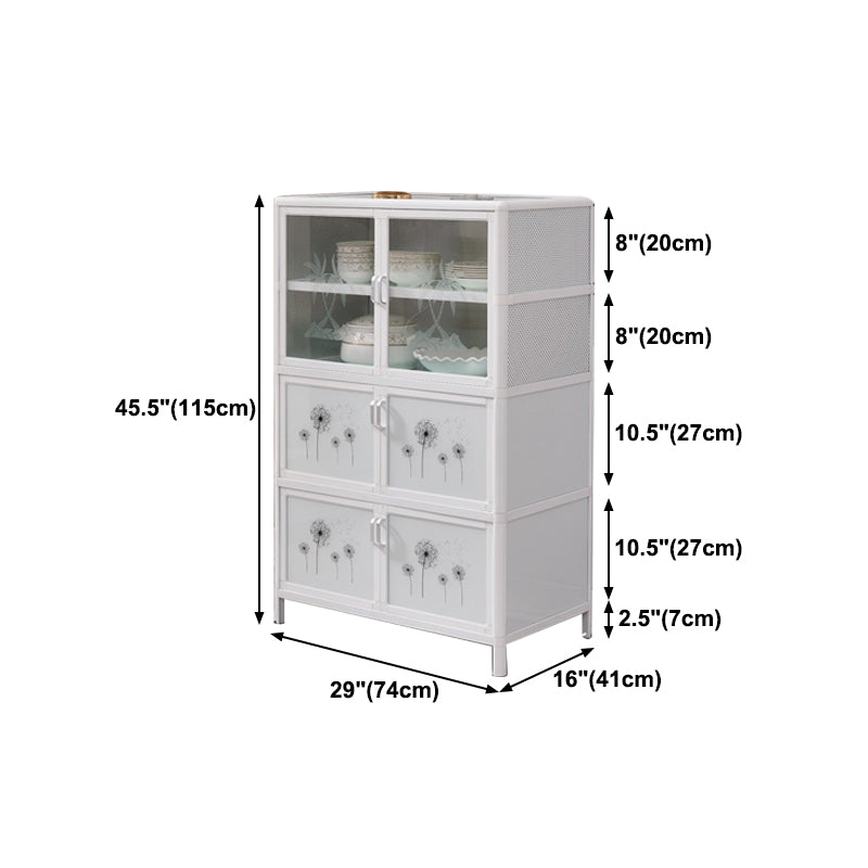 Metal Kitchen Open Storage Buffet Sideboard White Glass Doors Side Board Clearhalo 'buffet_sideboard' 'Buffets & Sideboards' 'furn' 'furn_buffet_sideboard' 'Furniture' 'furniture_buffet_sideboard' 'Kitchen & Dining Furniture' 5035522