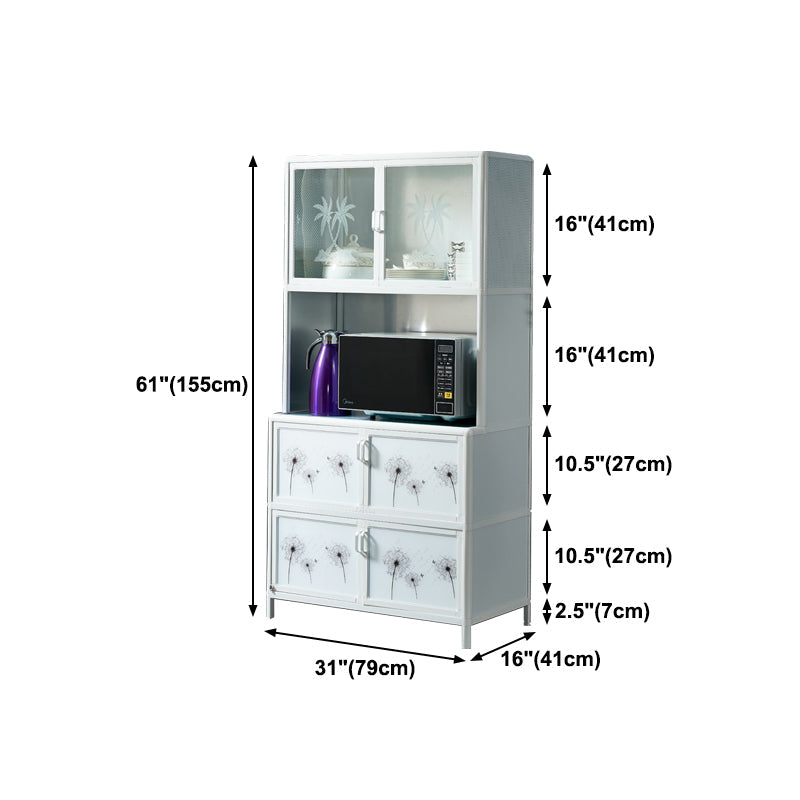 Metal Kitchen Open Storage Buffet Sideboard White Glass Doors Side Board Clearhalo 'buffet_sideboard' 'Buffets & Sideboards' 'furn' 'furn_buffet_sideboard' 'Furniture' 'furniture_buffet_sideboard' 'Kitchen & Dining Furniture' 5035523