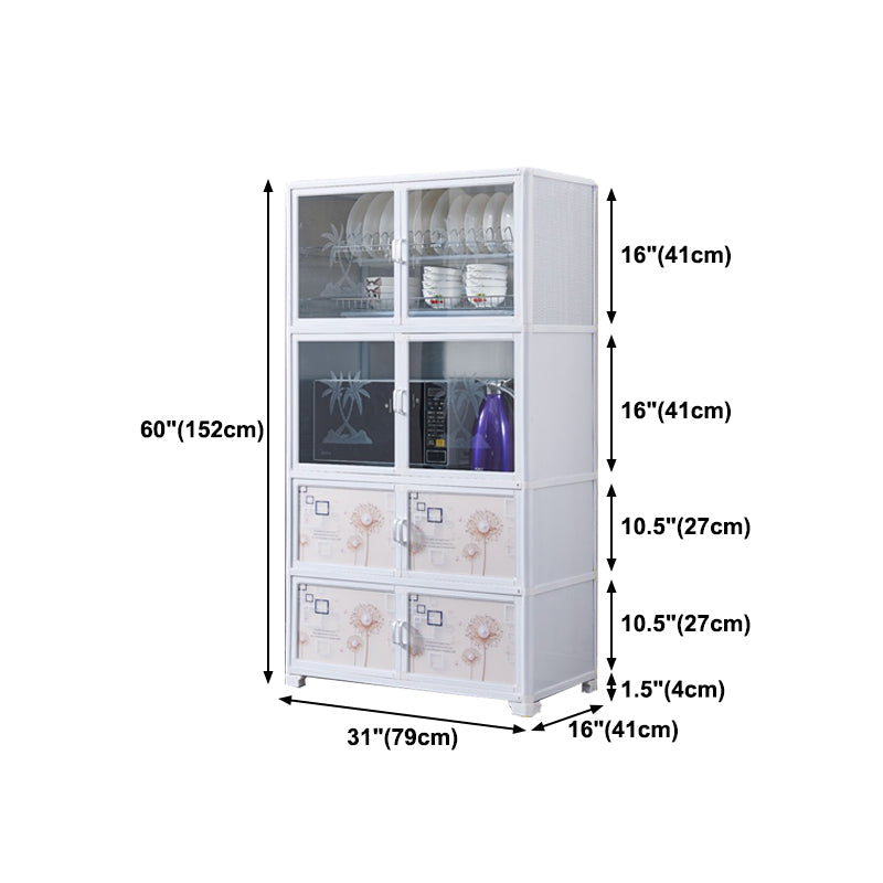 Metal Kitchen Open Storage Buffet Sideboard White Glass Doors Side Board Clearhalo 'buffet_sideboard' 'Buffets & Sideboards' 'furn' 'furn_buffet_sideboard' 'Furniture' 'furniture_buffet_sideboard' 'Kitchen & Dining Furniture' 5035524