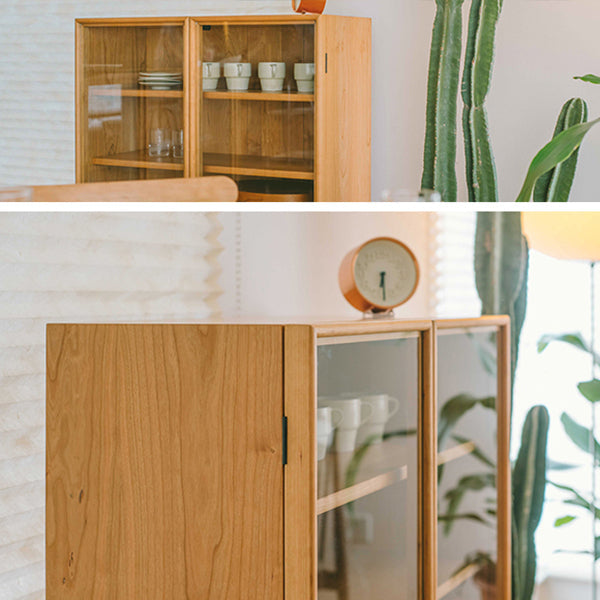 Modern Pine Wood Credenza Glass Doors Cabinets Dining Server for Living Room Clearhalo 'buffet_sideboard' 'Buffets & Sideboards' 'furn' 'furn_buffet_sideboard' 'Furniture' 'furniture_buffet_sideboard' 'Kitchen & Dining Furniture' 5035531