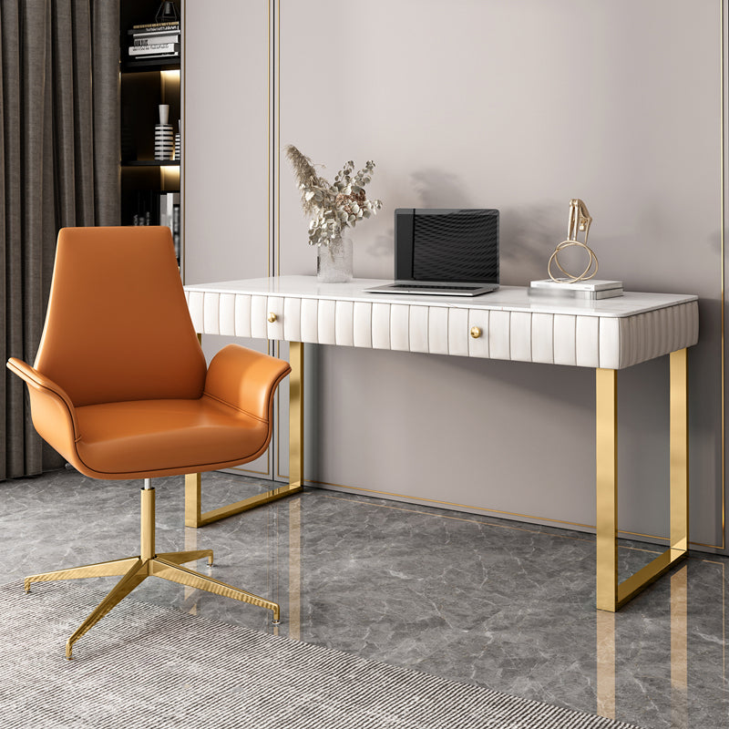 Glam Style Stone Writing Desk Curved Sled Base Office Desk with 2 Drawers Clearhalo 'furn' 'furn_office_desk' 'Furniture' 'furniture_office_desk' 'Office Desks' 'Office Furniture' 'office_desk' 5035573