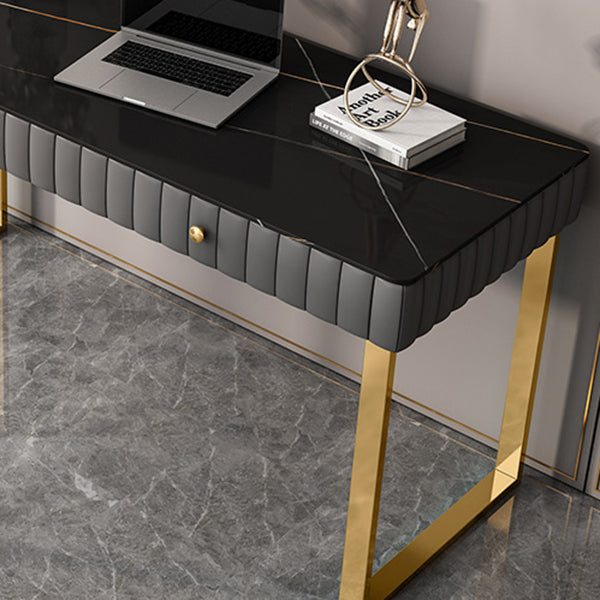 Glam Style Stone Writing Desk Curved Sled Base Office Desk with 2 Drawers Clearhalo 'furn' 'furn_office_desk' 'Furniture' 'furniture_office_desk' 'Office Desks' 'Office Furniture' 'office_desk' 5035576