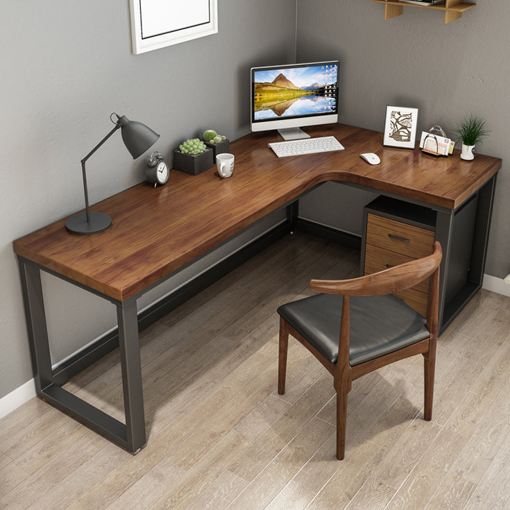 Industrial Style Office Desk Brown Home L-Shape Wooden Writing Desk Clearhalo 'furn' 'furn_office_desk' 'Furniture' 'furniture_office_desk' 'Office Desks' 'Office Furniture' 'office_desk' 5035598