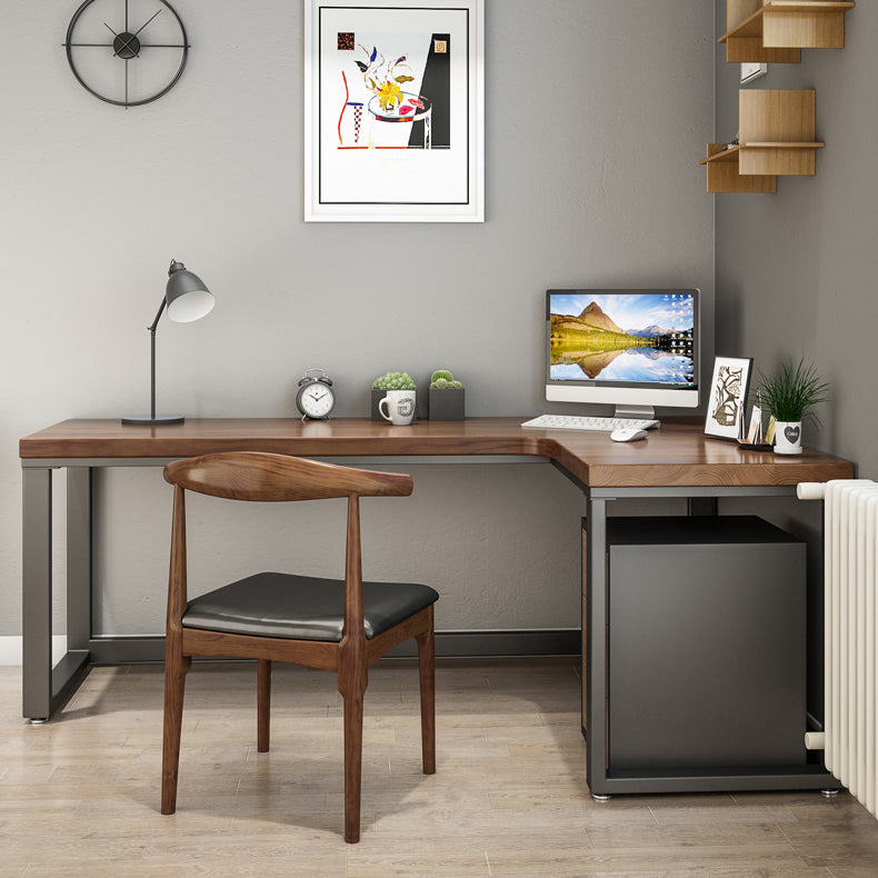Industrial Style Office Desk Brown Home L-Shape Wooden Writing Desk Clearhalo 'furn' 'furn_office_desk' 'Furniture' 'furniture_office_desk' 'Office Desks' 'Office Furniture' 'office_desk' 5035601