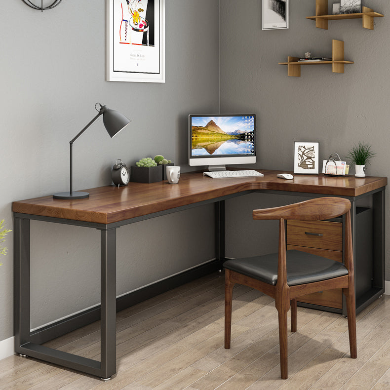 Industrial Style Office Desk Brown Home L-Shape Wooden Writing Desk Clearhalo 'furn' 'furn_office_desk' 'Furniture' 'furniture_office_desk' 'Office Desks' 'Office Furniture' 'office_desk' 5035608