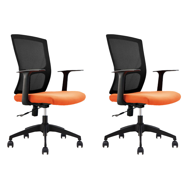 Contemporary Mid Back Office Chair with Fixed Arms Microfiber Task Chair with Black Frame Orange 2 Piece Set Casters Included Clearhalo 'furn' 'furn_office_chair' 'Furniture' 'furniture_office_chair' 'Office Chairs' 'Office Furniture' 'office_chair' 5035710