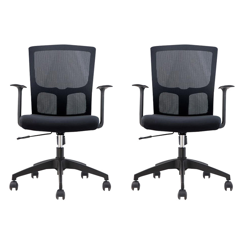 Contemporary Mid Back Office Chair with Fixed Arms Microfiber Task Chair with Black Frame Black 2 Piece Set Casters Included Clearhalo 'furn' 'furn_office_chair' 'Furniture' 'furniture_office_chair' 'Office Chairs' 'Office Furniture' 'office_chair' 5035711
