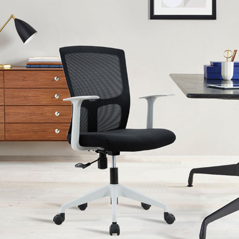 Contemporary Mid Back Office Chair with Fixed Arms Microfiber Task Chair with Black Frame Clearhalo 'furn' 'furn_office_chair' 'Furniture' 'furniture_office_chair' 'Office Chairs' 'Office Furniture' 'office_chair' 5035712