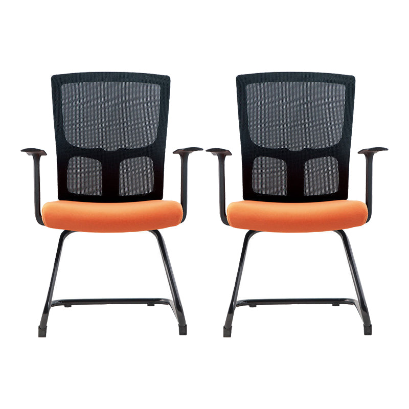 Contemporary Mid Back Office Chair with Fixed Arms Microfiber Task Chair with Black Frame Orange 2 Piece Set Casters Not Included Clearhalo 'furn' 'furn_office_chair' 'Furniture' 'furniture_office_chair' 'Office Chairs' 'Office Furniture' 'office_chair' 5035713