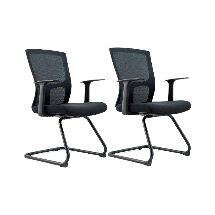 Contemporary Mid Back Office Chair with Fixed Arms Microfiber Task Chair with Black Frame Black 2 Piece Set Casters Not Included Clearhalo 'furn' 'furn_office_chair' 'Furniture' 'furniture_office_chair' 'Office Chairs' 'Office Furniture' 'office_chair' 5035715