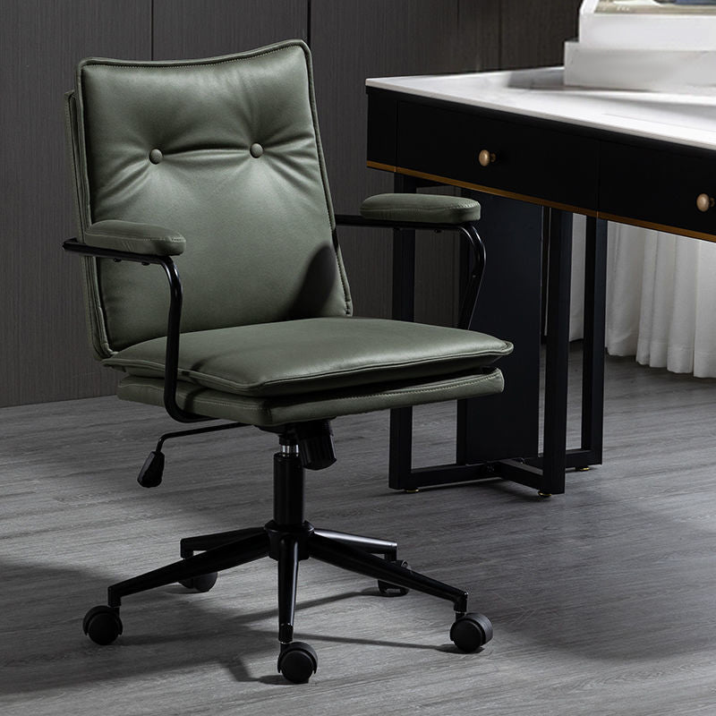 Swivel Computer Desk Chair with Padded Arms Black Frame Modern Office Chair Dark Army Green Clearhalo 'furn' 'furn_office_chair' 'Furniture' 'furniture_office_chair' 'Office Chairs' 'Office Furniture' 'office_chair' 5035791