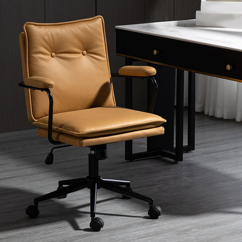 Swivel Computer Desk Chair with Padded Arms Black Frame Modern Office Chair Yellow Clearhalo 'furn' 'furn_office_chair' 'Furniture' 'furniture_office_chair' 'Office Chairs' 'Office Furniture' 'office_chair' 5035800