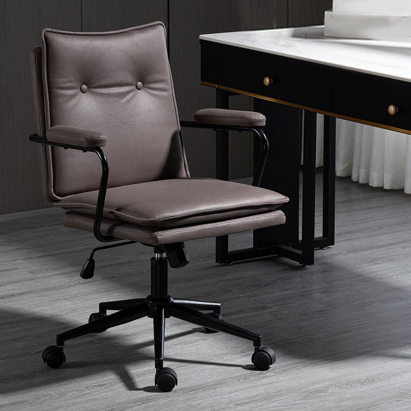 Swivel Computer Desk Chair with Padded Arms Black Frame Modern Office Chair Black Clearhalo 'furn' 'furn_office_chair' 'Furniture' 'furniture_office_chair' 'Office Chairs' 'Office Furniture' 'office_chair' 5035802