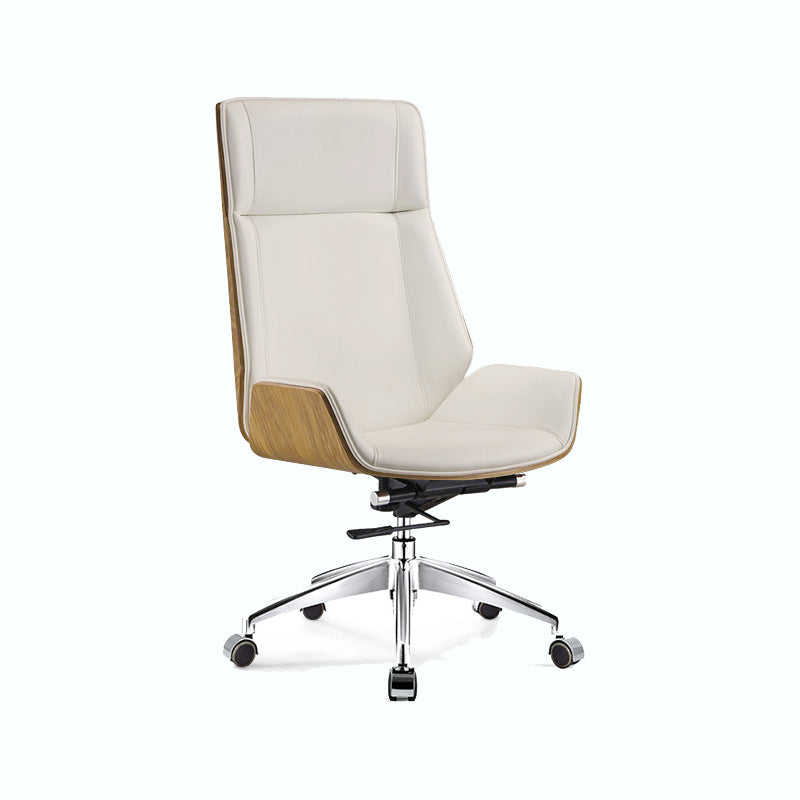 Chrome Metal Frame Modern Desk Chair with High Back Armless Executive Office Chair Off-White Casters Included Clearhalo 'furn' 'furn_office_chair' 'Furniture' 'furniture_office_chair' 'Office Chairs' 'Office Furniture' 'office_chair' 5035807