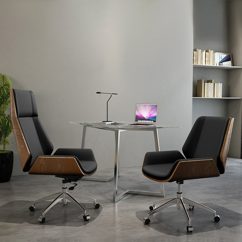 Chrome Metal Frame Modern Desk Chair with High Back Armless Executive Office Chair Clearhalo 'furn' 'furn_office_chair' 'Furniture' 'furniture_office_chair' 'Office Chairs' 'Office Furniture' 'office_chair' 5035809