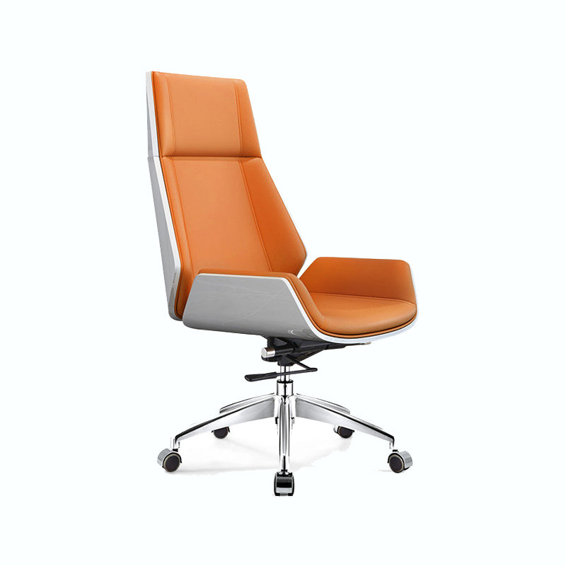 Chrome Metal Frame Modern Desk Chair with High Back Armless Executive Office Chair Orange Genuine Leather Casters Included Clearhalo 'furn' 'furn_office_chair' 'Furniture' 'furniture_office_chair' 'Office Chairs' 'Office Furniture' 'office_chair' 5035811