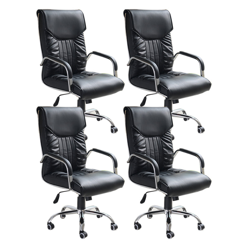 Modern Executive Computer Chair with Wheels Swivel Office Chair with Padded Arms Gloss Black 4 Piece Set Casters Included Clearhalo 'furn' 'furn_office_chair' 'Furniture' 'furniture_office_chair' 'Office Chairs' 'Office Furniture' 'office_chair' 5035863