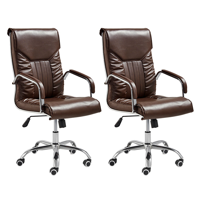 Modern Executive Computer Chair with Wheels Swivel Office Chair with Padded Arms Brown 2 Piece Set Casters Included Clearhalo 'furn' 'furn_office_chair' 'Furniture' 'furniture_office_chair' 'Office Chairs' 'Office Furniture' 'office_chair' 5035876