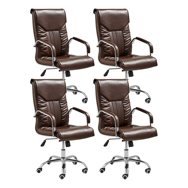 Modern Executive Computer Chair with Wheels Swivel Office Chair with Padded Arms Brown 4 Piece Set Casters Included Clearhalo 'furn' 'furn_office_chair' 'Furniture' 'furniture_office_chair' 'Office Chairs' 'Office Furniture' 'office_chair' 5035877