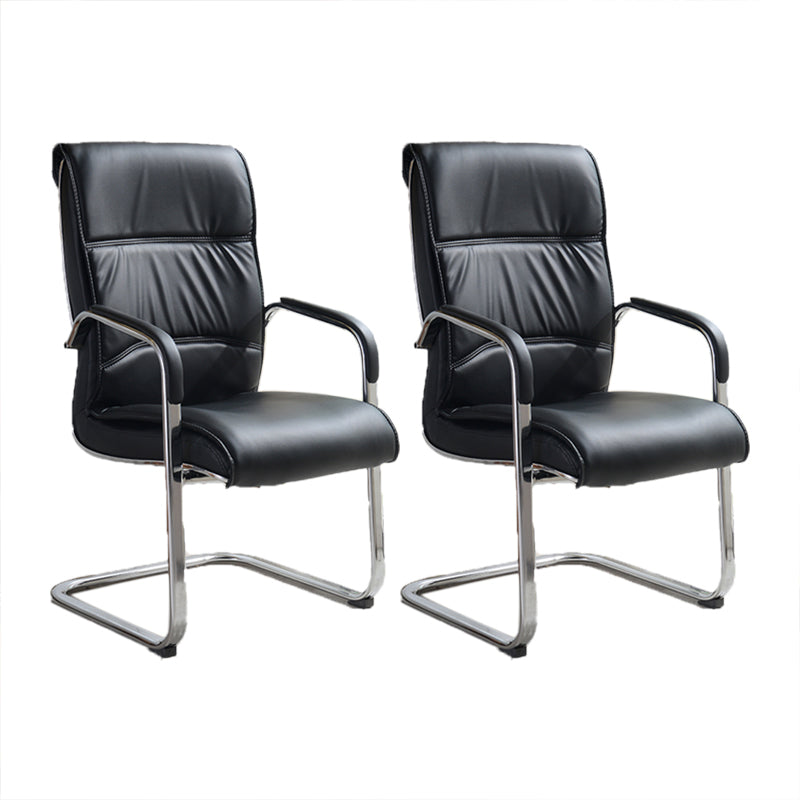 Modern Executive Computer Chair with Wheels Swivel Office Chair with Padded Arms Gloss Black 2 Piece Set Casters Not Included Clearhalo 'furn' 'furn_office_chair' 'Furniture' 'furniture_office_chair' 'Office Chairs' 'Office Furniture' 'office_chair' 5035882
