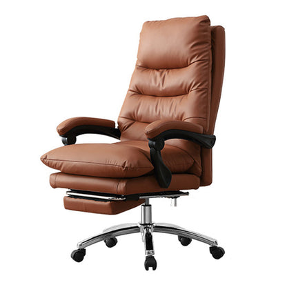High Back Office Chair Leather Sponge Seat Fixed Armrest with Office Chair Brown Clearhalo 'furn' 'furn_office_chair' 'Furniture' 'furniture_office_chair' 'Office Chairs' 'Office Furniture' 'office_chair' 5035917