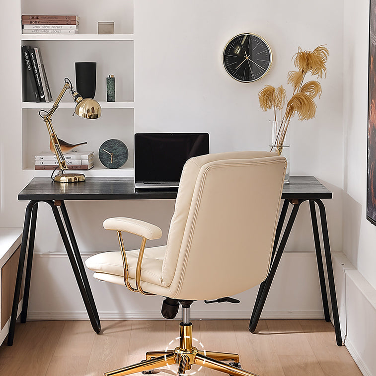 Mid-back Office Chair Leather Seat with Fixed Armrest and Tufted Office Chair Clearhalo 'Furniture' 'furniture_office_chair' 'Office Chairs' 'Office Furniture' 'office_chair' 5035931