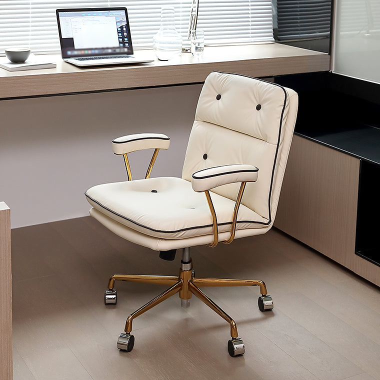 Mid-back Office Chair Leather Seat with Fixed Armrest and Tufted Office Chair Clearhalo 'Furniture' 'furniture_office_chair' 'Office Chairs' 'Office Furniture' 'office_chair' 5035933