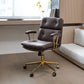 Mid-back Office Chair Leather Seat with Fixed Armrest and Tufted Office Chair Coffee-Gold Clearhalo 'Furniture' 'furniture_office_chair' 'Office Chairs' 'Office Furniture' 'office_chair' 5035935