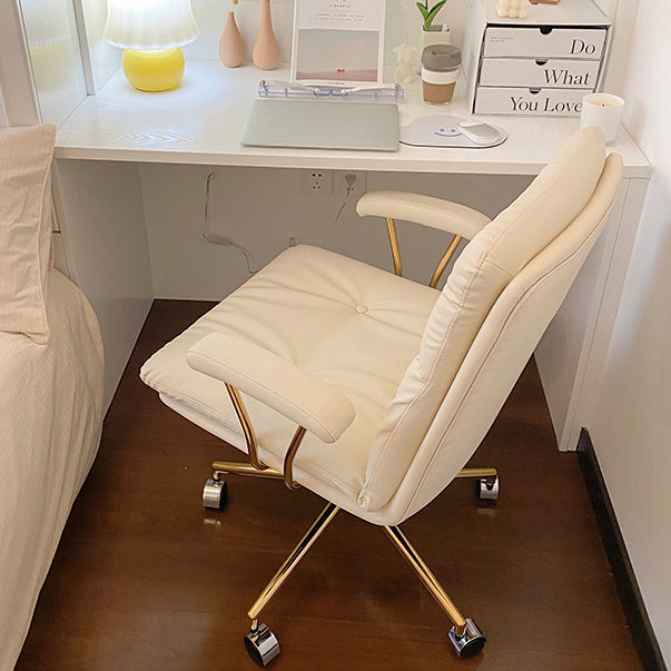 Mid-back Office Chair Leather Seat with Fixed Armrest and Tufted Office Chair Clearhalo 'Furniture' 'furniture_office_chair' 'Office Chairs' 'Office Furniture' 'office_chair' 5035945