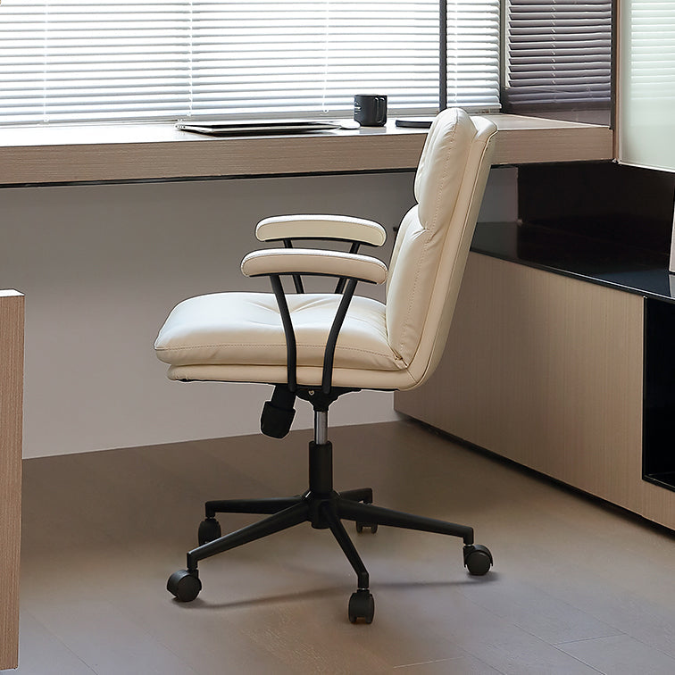 Mid-back Office Chair Leather Seat with Fixed Armrest and Tufted Office Chair Clearhalo 'Furniture' 'furniture_office_chair' 'Office Chairs' 'Office Furniture' 'office_chair' 5035946
