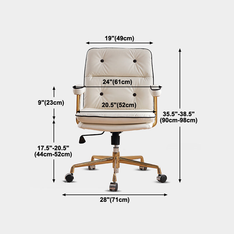 Mid-back Office Chair Leather Seat with Fixed Armrest and Tufted Office Chair Clearhalo 'Furniture' 'furniture_office_chair' 'Office Chairs' 'Office Furniture' 'office_chair' 5035949
