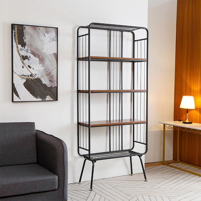 Scandinavian Iron Etagere Bookshelf Open Vertical Bookshelf for Bedroom Black-Wood Clearhalo 'Bookcases' 'furn' 'furn_bookcases' 'Furniture' 'furniture_bookcases' 'Office Furniture' 5036630