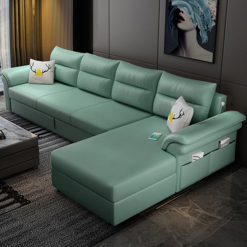 Cushion Back Storage Stain-Resistant Manual Reclining Faux Leather Sectional Sofa Set Green Right Clearhalo 'Furniture' 'furniture_sectionals' 'Living Room Furniture' 'Sectionals' 5039526