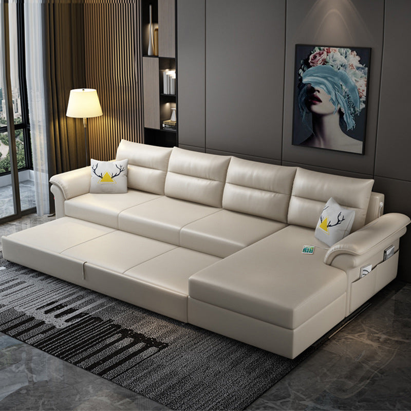 Cushion Back Storage Stain-Resistant Manual Reclining Faux Leather Sectional Sofa Set Clearhalo 'Furniture' 'furniture_sectionals' 'Living Room Furniture' 'Sectionals' 5039531