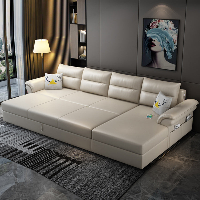 Cushion Back Storage Stain-Resistant Manual Reclining Faux Leather Sectional Sofa Set Clearhalo 'Furniture' 'furniture_sectionals' 'Living Room Furniture' 'Sectionals' 5039532